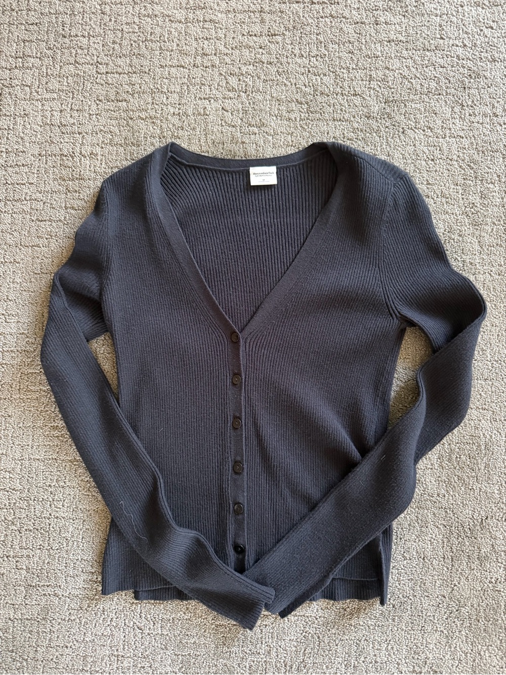 Abercrombie & Fitch Black Ribbed Cardigan - Size Medium